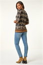 Brown Ikat Border Hem Stretch Top, Image 3 of 5
