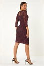 Wine Sequin Lace Ruched Stretch Dress, Image 3 of 5