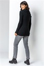 Black Longline Ribbed Overlap V-Neck Tunic Jumper, Image 2 of 5