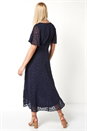 Navy  Spot Chiffon Frill Asymmetric Midi Dress, Image 2 of 5