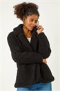 Black Dusk Textured Borg Pocket Short Coat, Image 4 of 5