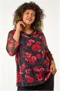 Red Curve Floral Mesh Cowl Neck Top, Image 4 of 7
