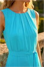 Blue Chiffon Pleat Neck Midi Dress, Image 4 of 4