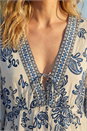 Navy  Border Print V-Neck Midi Dress , Image 4 of 4