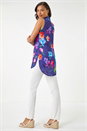Purple Floral Leaf Print Longline Button Up Blouse, Image 1 of 5