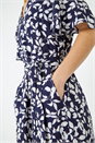 Navy  Dusk Leaf Print Belted Wrap Playsuit, Image 5 of 5