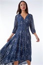 Navy  Star Print High Low Hem Dress, Image 4 of 5
