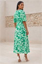 Teal Floral Print Angel Sleeve Midi Dress, Image 3 of 4