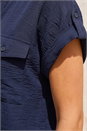 Navy  Petite Pocket Button Up Blouse , Image 4 of 4