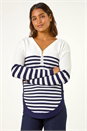Ivory  Stripe Zip Front Ribbed Knit Jumper , Image 3 of 5