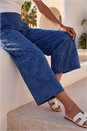 Royal Blue Textured Floral Cropped Wide Leg Trouser, Image 2 of 4