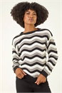 Black Wave Stripe Knitted Jumper , Image 4 of 5