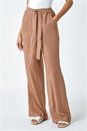 Tan Elastic Tie Waist Wide Leg Trousers, Image 4 of 7