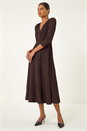 Chocolate Textured Wrap Midi Dress, Image 1 of 5