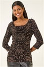 Bronze Jacquard Cowl Neck Stretch Top, Image 4 of 5