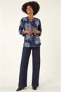 Blue Floral Puff Print Stretch Shirt, Image 2 of 5