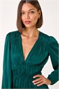 Green Pleated V-Neck Mini Dress, Image 4 of 6