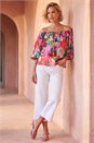 Multi  Floral Print Tie Front Bardot Top, Image 2 of 5