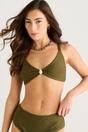 Olive Olive Textured Hardware Detail Bikini Top, Image 1 of 4