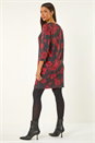 Red Floral Print Pocket Shift Stretch Dress, Image 3 of 5