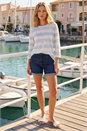 Blue Embellished Stripe Stretch Top, Image 2 of 4