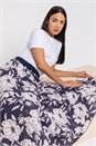 Navy  Floral Print Pleated Maxi Skirt, Image 4 of 4
