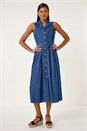 Denim Denim Button Down Midi Dress, Image 2 of 5