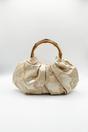 Beige Vintage Bamboo Handle Pleated Handbag, Image 4 of 4