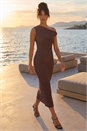 Chocolate Dusk Asymmetric Maxi Stretch Dress, Image 2 of 4