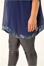 Midnight Blue Curve Sequin Trim V-Neck Kaftan, Image 5 of 5