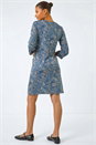 Blue Paisley Print Pocket Shift Stretch Dress, Image 3 of 5