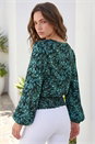 Blue Petite Printed Shirred Band Top, Image 3 of 4