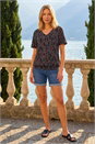 Black Printed Banded Hem Stretch Top, Image 2 of 4