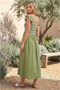 Khaki Petite Contrast Shirred Midi Dress, Image 3 of 4