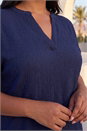 Navy  Curve Textured Notch Neck Top, Image 4 of 4