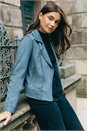 Steel Blue Faux Suede Biker Jacket, Image 1 of 6