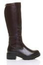 Brown AJVANI Brown Chunky Sole Zip Stretchy Elastic Riding Calf Boots, Image 1 of 4