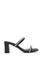 Black 'Holden' Diamante Strap Square Toe Mid Block Heel Sandal Mules, Image 1 of 5