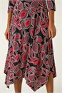 Red Leaf Print Hanky Hem Stretch Midi Dress, Image 5 of 5