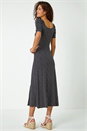 Black Polka Dot Print Midi Dress, Image 2 of 5