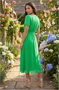 Green Chiffon Pleat Neck Midi Dress, Image 3 of 4