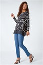 Black Leaf Print Chiffon Hem Stretch Top , Image 2 of 5