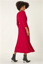 Wine Textured Wrap Midi Dress, Image 3 of 5