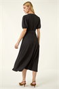 Black Wrap Bodice Belted Midi Dress, Image 3 of 5