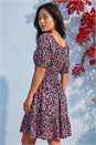 Navy  Petite Ditsy Floral Print Frill Dress, Image 3 of 4