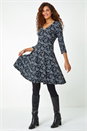 Black Rose Print Cotton Blend Stretch Dress, Image 1 of 5
