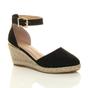 Black AJVANI Black Mid Wedge Heel Ankle Strap Espadrille Sandals, Image 1 of 6
