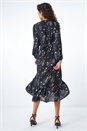 Black Metallic Star Wrap Midi Dress, Image 2 of 5