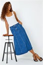 Denim Cotton Denim Panelled Midi Skirt , Image 3 of 5