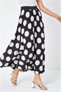 Black Polka Dot Pleated Midi Skirt, Image 4 of 5